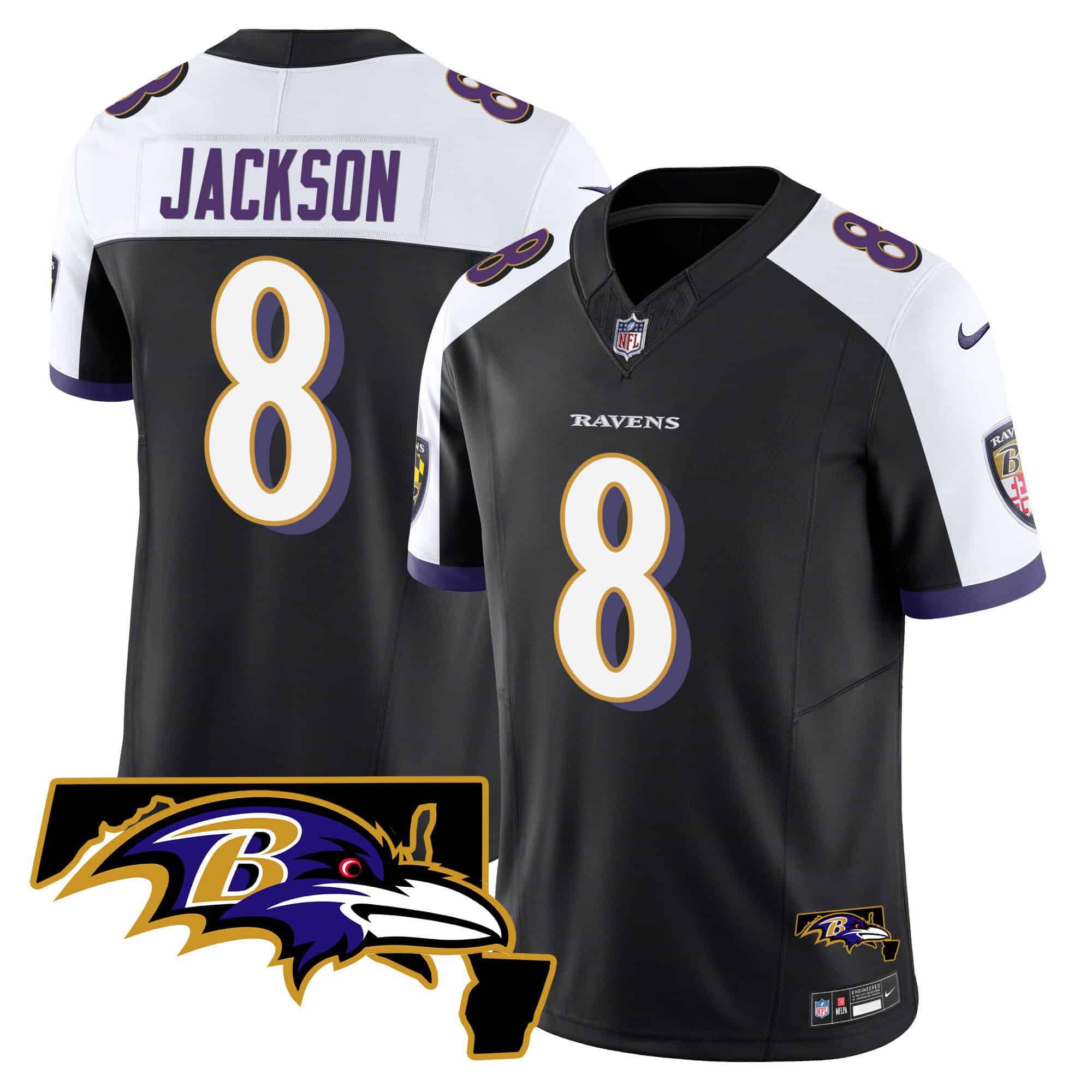 Men Baltimore Ravens #8 Jackson Black 2024 Nike Maryland Patch Vapor Limited NFL Jersey